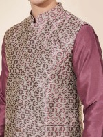 Light Plum Pure Silk Readymade Kurta Pajama With Jacket